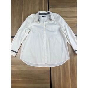 Lafayette 148 New York Womens White Button Down Shirt Top Long Sleeve Size L